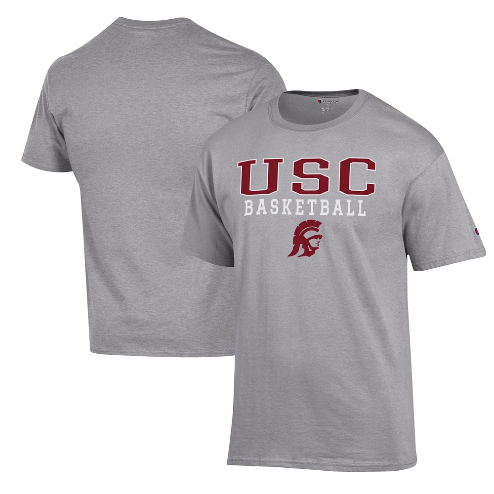 Men's Champion Heather Gray USC Trojans Basketball Stack T-Shirt