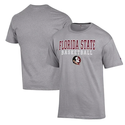 Men's Champion Heather Gray Florida State Seminoles Basketball Stack T-Shirt
