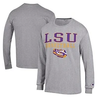 Men's Champion Heather Gray LSU Tigers Basketball Stack Long Sleeve T-Shirt