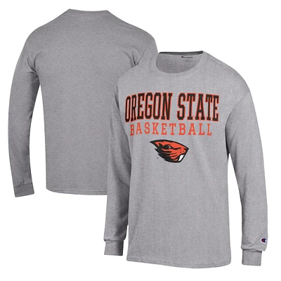 Men's Champion Heather Gray Oregon State Beavers Basketball Stack Long Sleeve T-Shirt