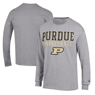 Men's Champion Heather Gray Purdue Boilermakers Basketball Stack Long Sleeve T-Shirt