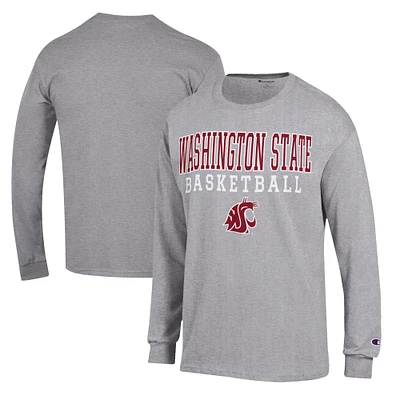 Men's Champion Heather Gray Washington State Cougars Basketball Stack Long Sleeve T-Shirt