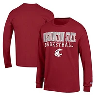 Men's Champion Crimson Washington State Cougars Basketball Stack Long Sleeve T-Shirt