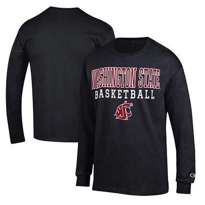 Men's Champion Black Washington State Cougars Basketball Stack Long Sleeve T-Shirt
