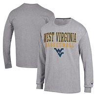 Men's Champion Heather Gray West Virginia Mountaineers Basketball Stack Long Sleeve T-Shirt