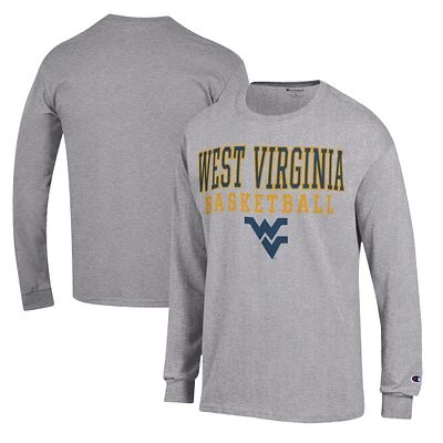 Men's Champion Heather Gray West Virginia Mountaineers Basketball Stack Long Sleeve T-Shirt