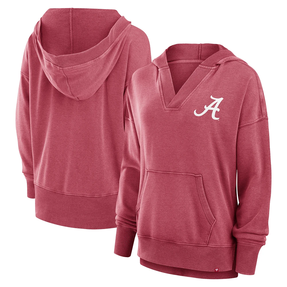 Women's Fanatics  Crimson Alabama Tide Initiative Snow Wash French Terry V-Neck Pullover Hoodie