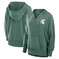 Women's Fanatics  Green Michigan State Spartans Initiative Snow Wash French Terry V-Neck Pullover Hoodie