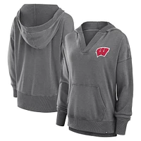 Women's Fanatics  Heather Gray Wisconsin Badgers Initiative Snow Wash French Terry V-Neck Pullover Hoodie