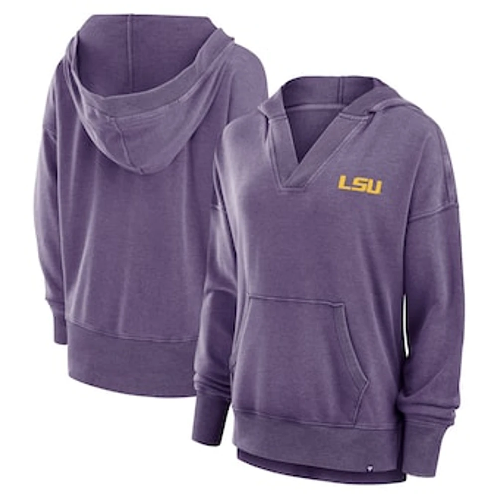 Women's Fanatics  Purple LSU Tigers Initiative Snow Wash French Terry V-Neck Pullover Hoodie