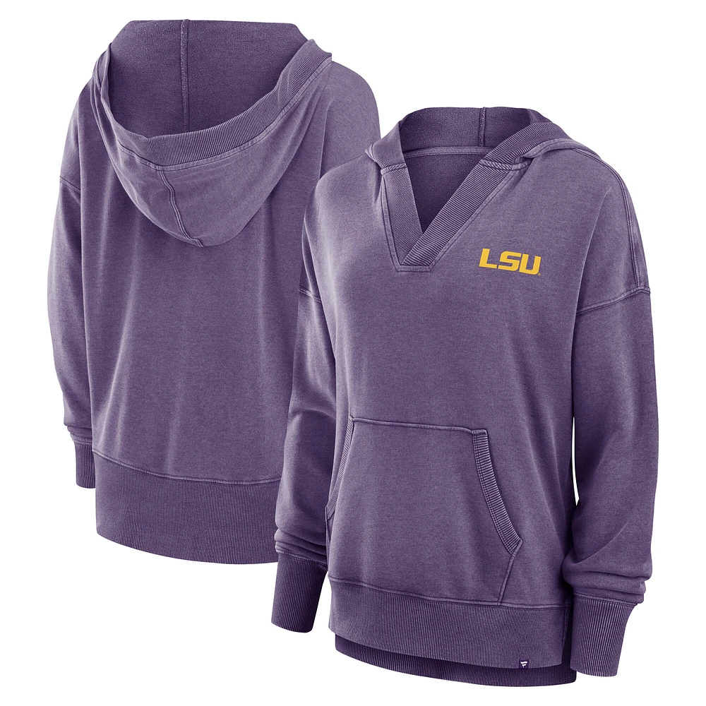 Women's Fanatics  Purple LSU Tigers Initiative Snow Wash French Terry V-Neck Pullover Hoodie