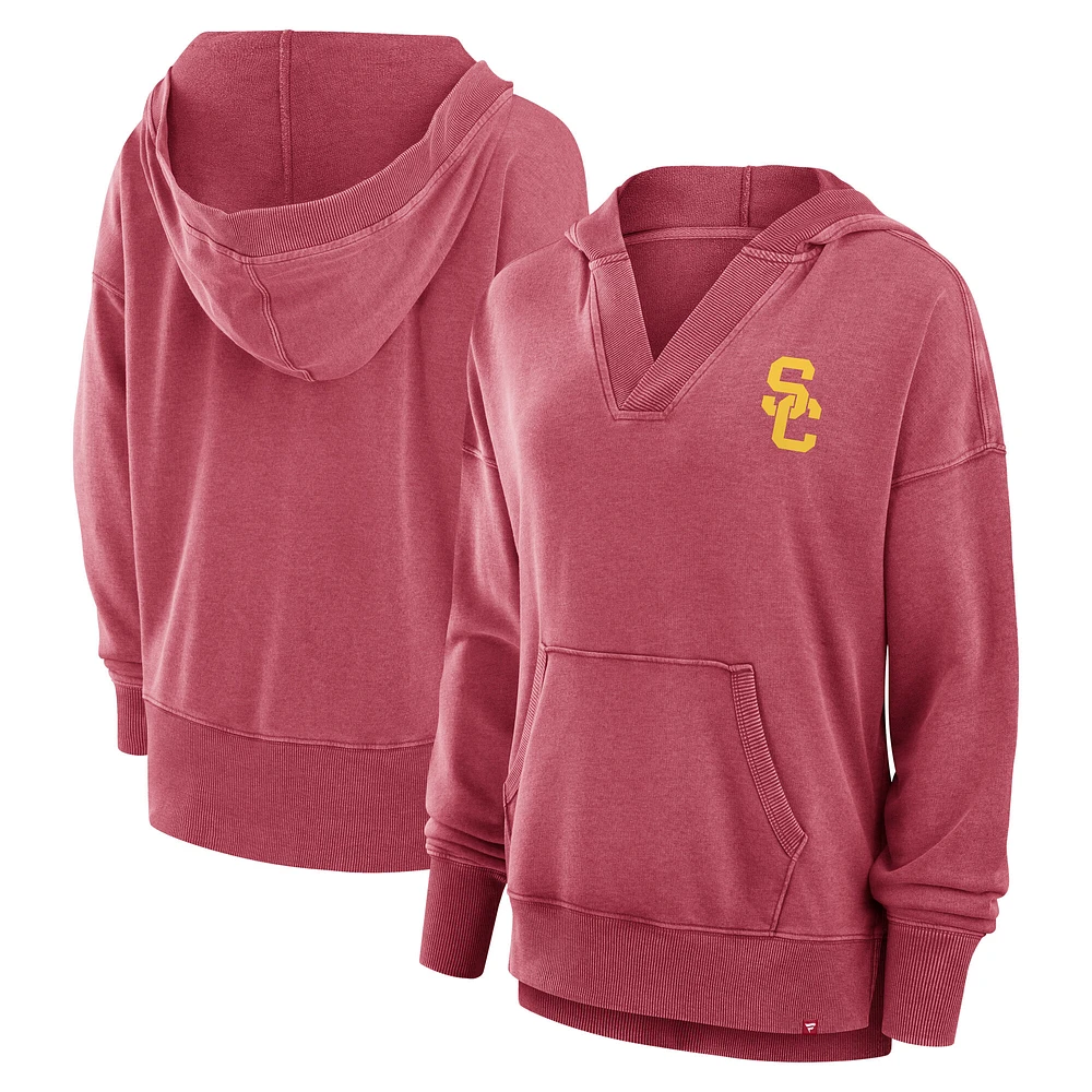 Women's Fanatics  Cardinal USC Trojans Initiative Snow Wash French Terry V-Neck Pullover Hoodie