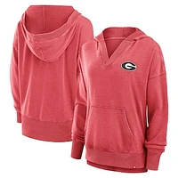 Women's Fanatics  Red Georgia Bulldogs Initiative Snow Wash French Terry V-Neck Pullover Hoodie