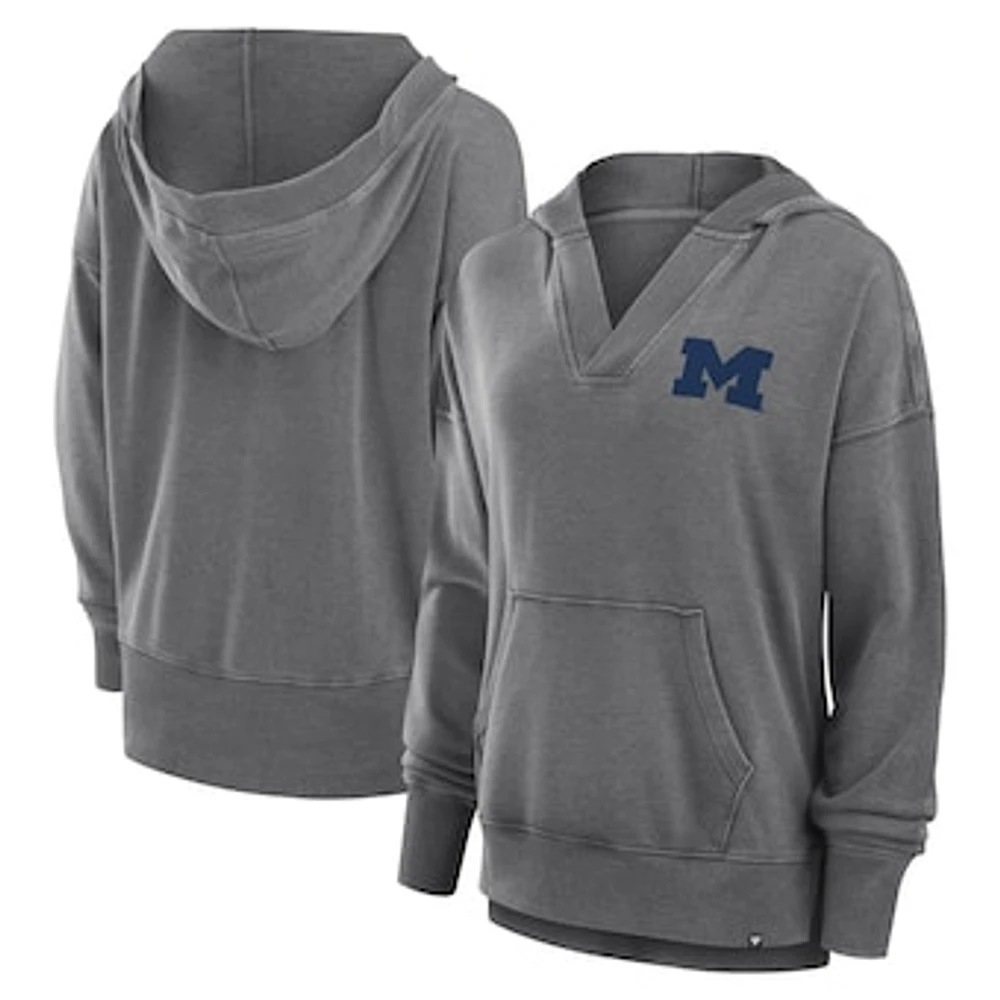 Women's Fanatics  Heather Gray Michigan Wolverines Initiative Snow Wash French Terry V-Neck Pullover Hoodie