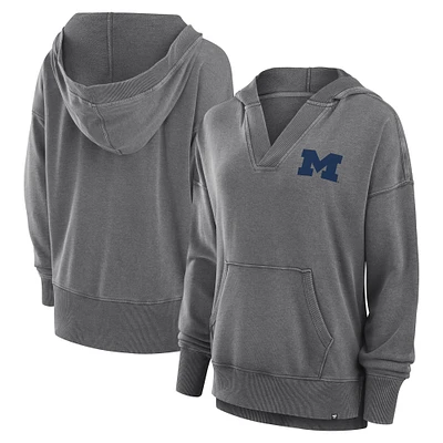 Women's Fanatics  Heather Gray Michigan Wolverines Initiative Snow Wash French Terry V-Neck Pullover Hoodie