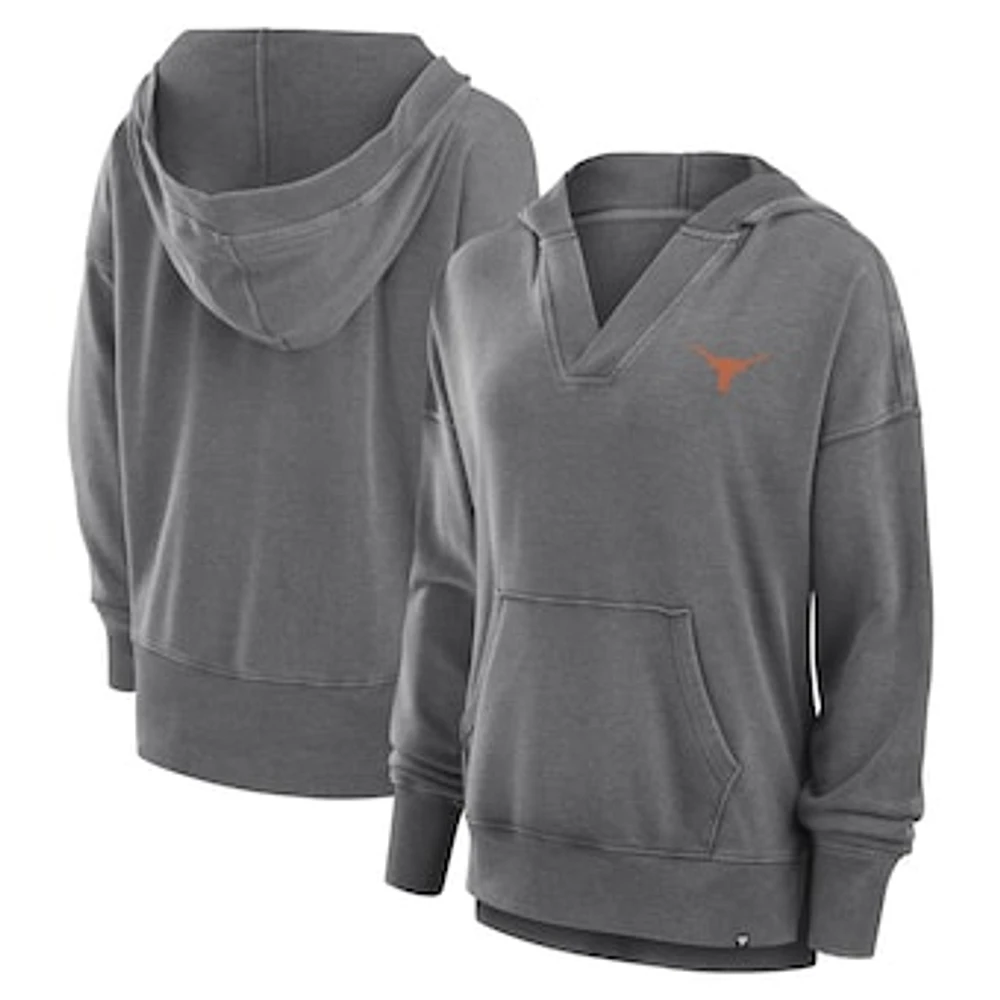 Women's Fanatics  Heather Gray Texas Longhorns Initiative Snow Wash French Terry V-Neck Pullover Hoodie