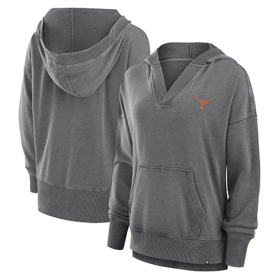 Women's Fanatics  Heather Gray Texas Longhorns Initiative Snow Wash French Terry V-Neck Pullover Hoodie