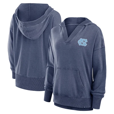 Women's Fanatics  Navy North Carolina Tar Heels Initiative Snow Wash French Terry V-Neck Pullover Hoodie