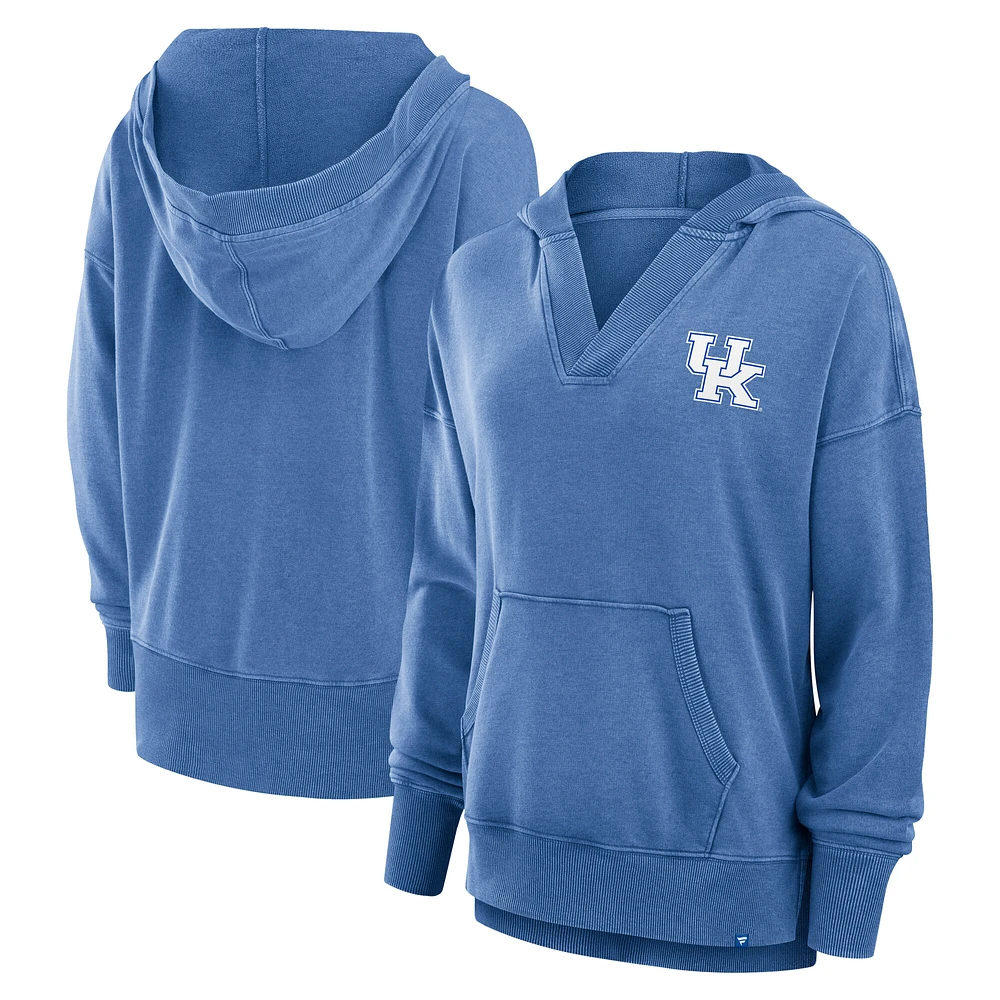 Women's Fanatics  Royal Kentucky Wildcats Initiative Snow Wash French Terry V-Neck Pullover Hoodie