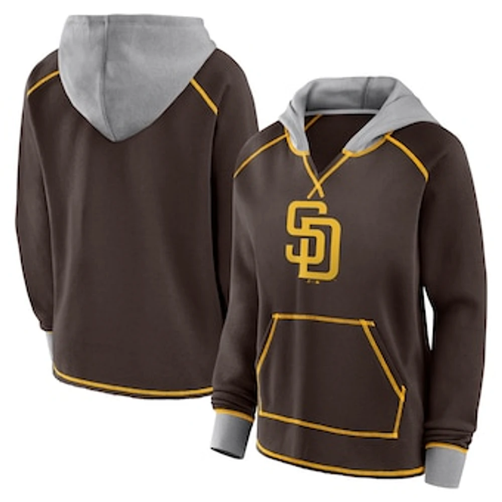 Women's Fanatics Brown San Diego Padres Boom Fleece Pullover V-Neck Hoodie