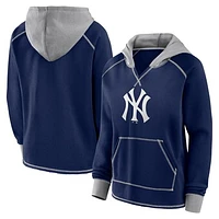 Women's Fanatics Navy New York Yankees Boom Fleece Pullover V-Neck Hoodie