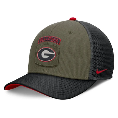 Men's Nike Olive/Black Georgia Bulldogs 2024 Military Appreciation Rise Trucker Adjustable Hat