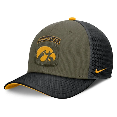 Men's Nike Olive/Black Iowa Hawkeyes 2024 Military Appreciation Rise Trucker Adjustable Hat