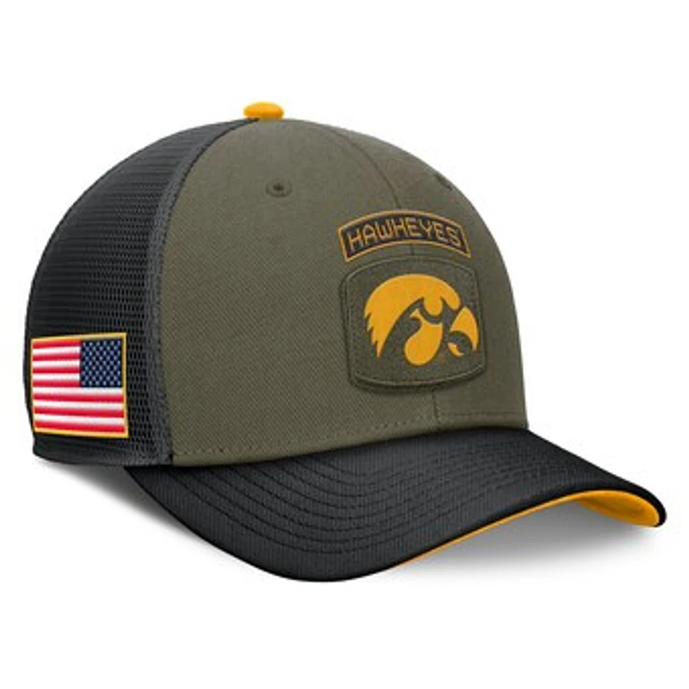 Men's Nike Olive/Black Iowa Hawkeyes 2024 Military Appreciation Rise Trucker Adjustable Hat