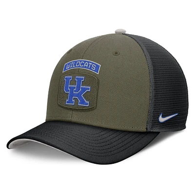 Men's Nike Olive/Black Kentucky Wildcats 2024 Military Appreciation Rise Trucker Adjustable Hat