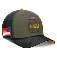 Men's Nike Olive/Black LSU Tigers 2024 Military Appreciation Rise Trucker Adjustable Hat