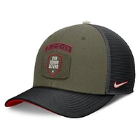 Men's Nike Olive/Black Ohio State Buckeyes 2024 Military Appreciation Rise Trucker Adjustable Hat