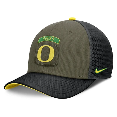 Men's Nike Olive/Black Oregon Ducks 2024 Military Appreciation Rise Trucker Adjustable Hat