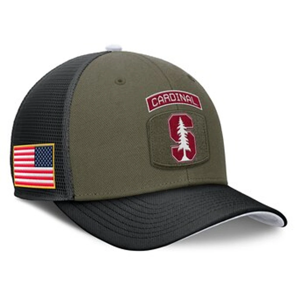 Men's Nike Olive/Black Stanford Cardinal 2024 Military Appreciation Rise Trucker Adjustable Hat