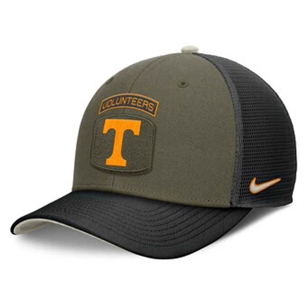 Men's Nike Olive/Black Tennessee Volunteers 2024 Military Appreciation Rise Trucker Adjustable Hat