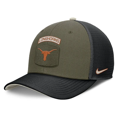 Men's Nike Olive/Black Texas Longhorns 2024 Military Appreciation Rise Trucker Adjustable Hat