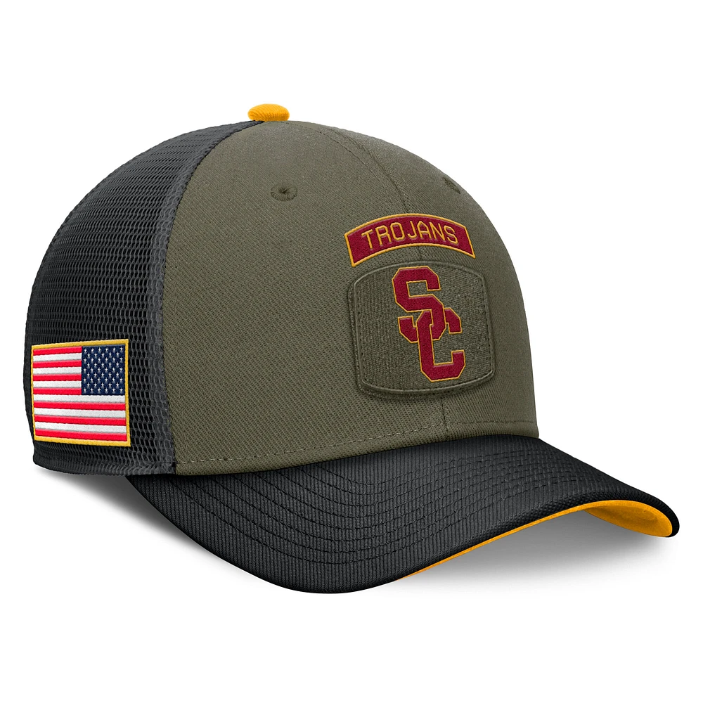 Men's Nike Olive/Black USC Trojans 2024 Military Appreciation Rise Trucker Adjustable Hat