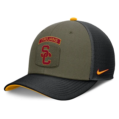 Men's Nike Olive/Black USC Trojans 2024 Military Appreciation Rise Trucker Adjustable Hat