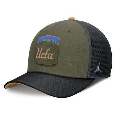 Men's Jordan Brand Olive/Black UCLA Bruins 2024 Military Appreciation Rise Trucker Adjustable Hat