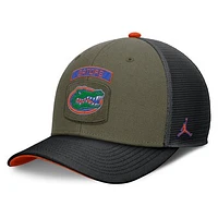 Men's Jordan Brand Olive/Black Florida Gators 2024 Military Appreciation Rise Trucker Adjustable Hat