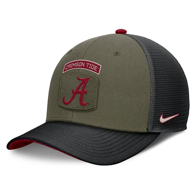 Men's Nike Olive/Black Alabama Crimson Tide 2024 Military Appreciation Rise Trucker Adjustable Hat