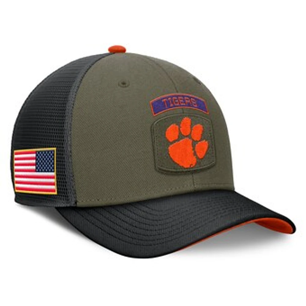 Men's Nike Olive/Black Clemson Tigers 2024 Military Appreciation Rise Trucker Adjustable Hat