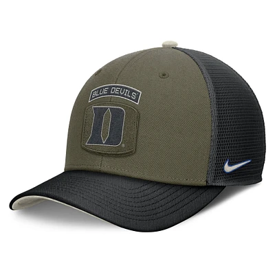 Men's Nike Olive/Black Duke Blue Devils 2024 Military Appreciation Rise Trucker Adjustable Hat