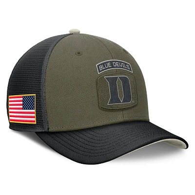 Men's Nike Olive/Black Duke Blue Devils 2024 Military Appreciation Rise Trucker Adjustable Hat