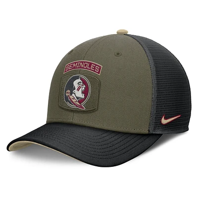 Men's Nike Olive/Black Florida State Seminoles 2024 Military Appreciation Rise Trucker Adjustable Hat