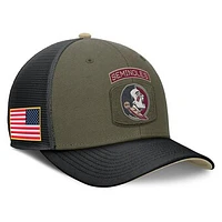 Men's Nike Olive/Black Florida State Seminoles 2024 Military Appreciation Rise Trucker Adjustable Hat