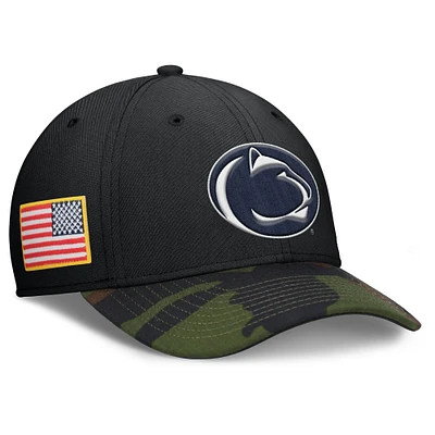 Men's Nike Black/Camo Penn State Nittany Lions 2024 Military Appreciation Rise Swoosh Performance Flex Hat