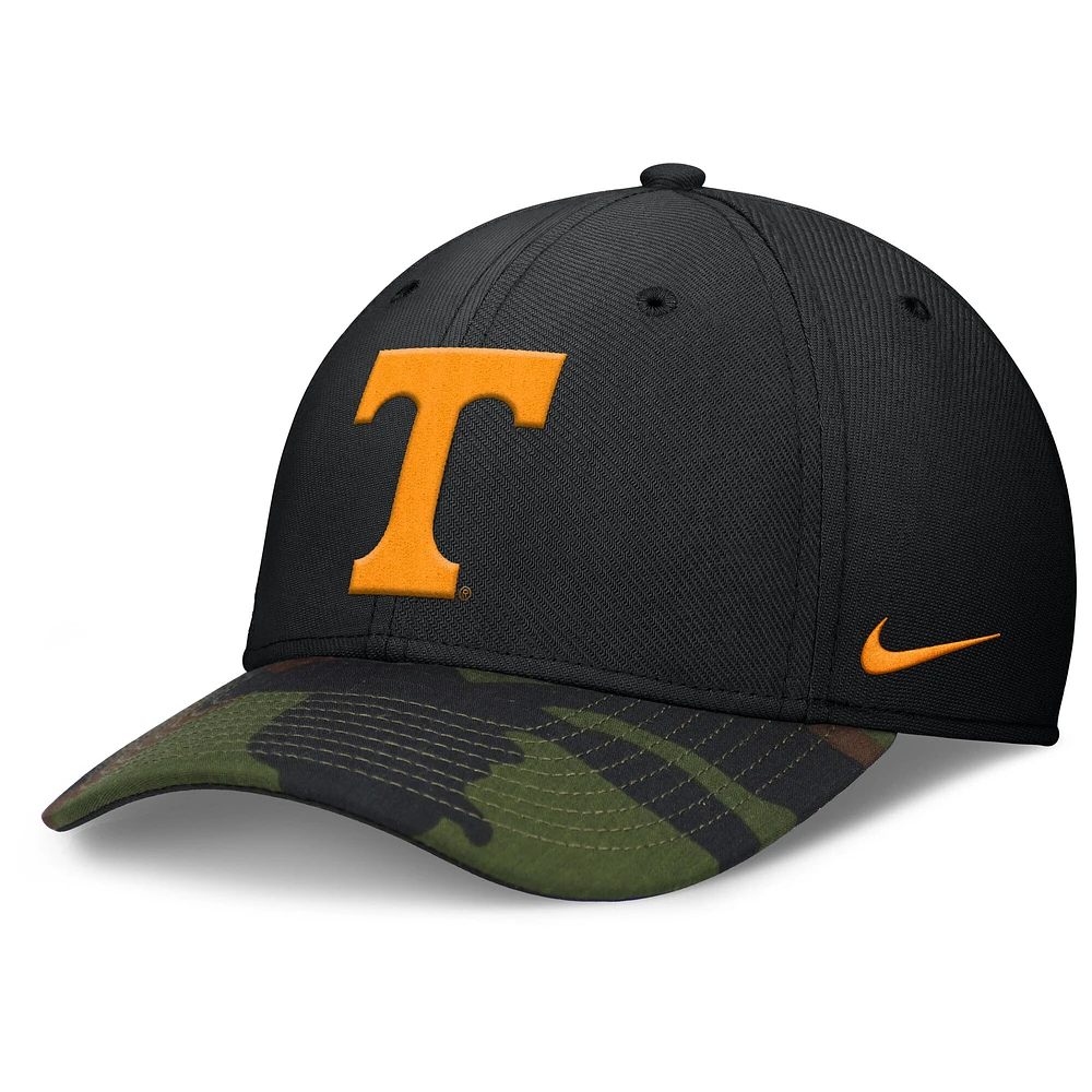 Men's Nike Black/Camo Tennessee Volunteers 2024 Military Appreciation Rise Swoosh Performance Flex Hat