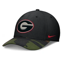 Men's Nike Black/Camo Georgia Bulldogs 2024 Military Appreciation Rise Swoosh Performance Flex Hat