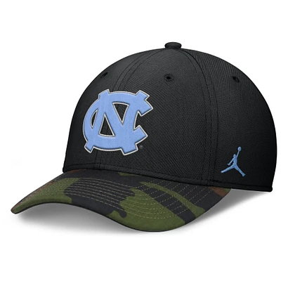 Men's Jordan Brand Black/Camo North Carolina Tar Heels 2024 Military Appreciation Rise Swoosh Performance Flex Hat