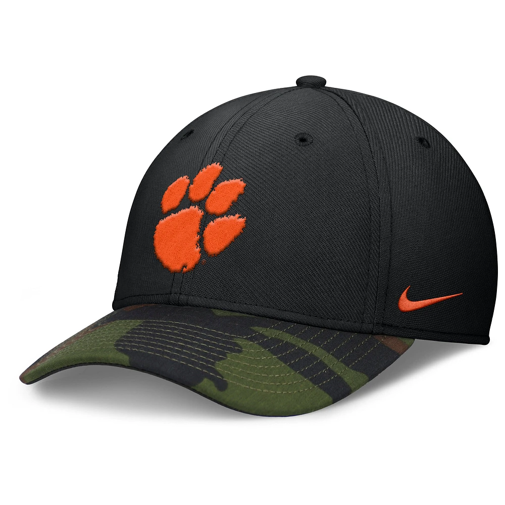 Men's Nike Black/Camo Clemson Tigers 2024 Military Appreciation Rise Swoosh Performance Flex Hat